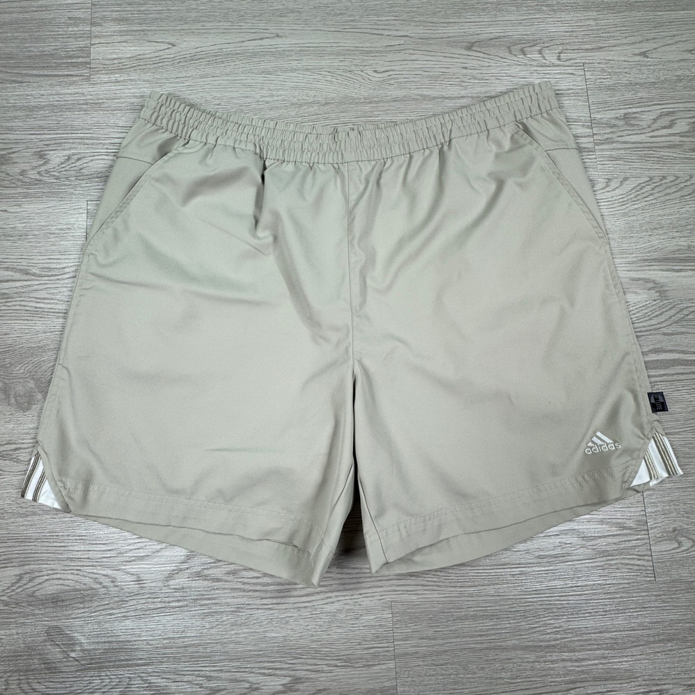 Vintage Y2K Adidas Mens Shorts‎ Climalite Athletic Running Tan Beige XL Striped